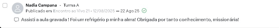 Captura do comentário de Nadia Campana na área de membros