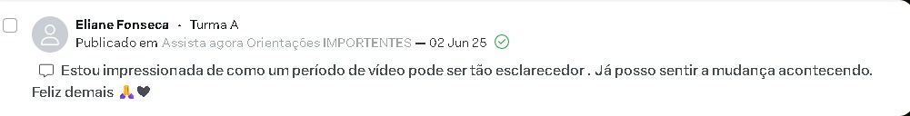 Captura do comentário de Eliane Fonseca na área de membros